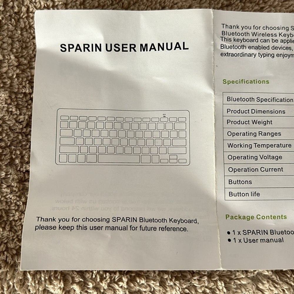 Sparin Ultra Slim Mini Bluetooth Wireless Keyboard for Samsung Enabled Tablets