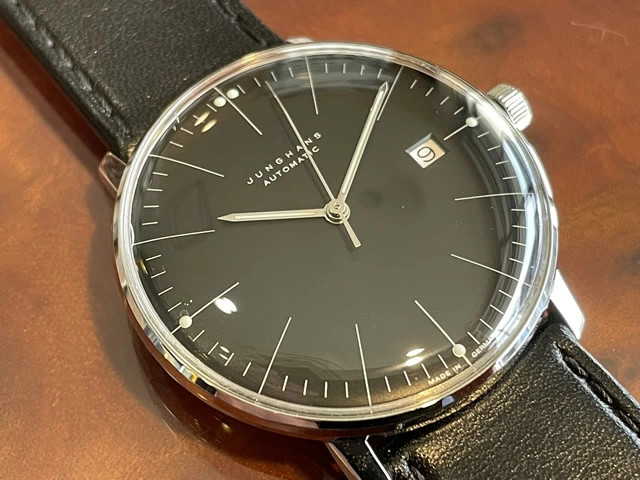 Junghans Automatic 38mm watch Max Bill 027 4701 00 black men leather