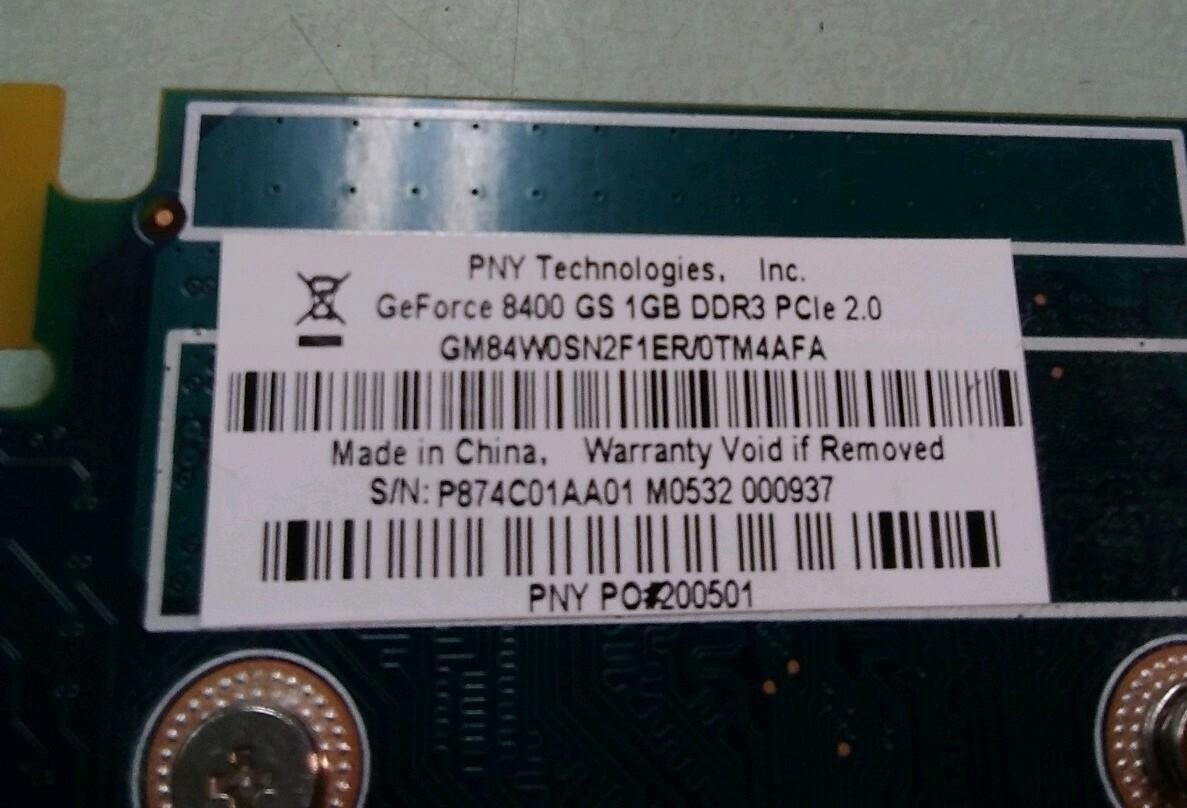 PNY Nvidia Geforce 8400 GS DDR3 1GB PCle 2.0 Graphics Card GM84W0SN2F1ER/0TM4AJA