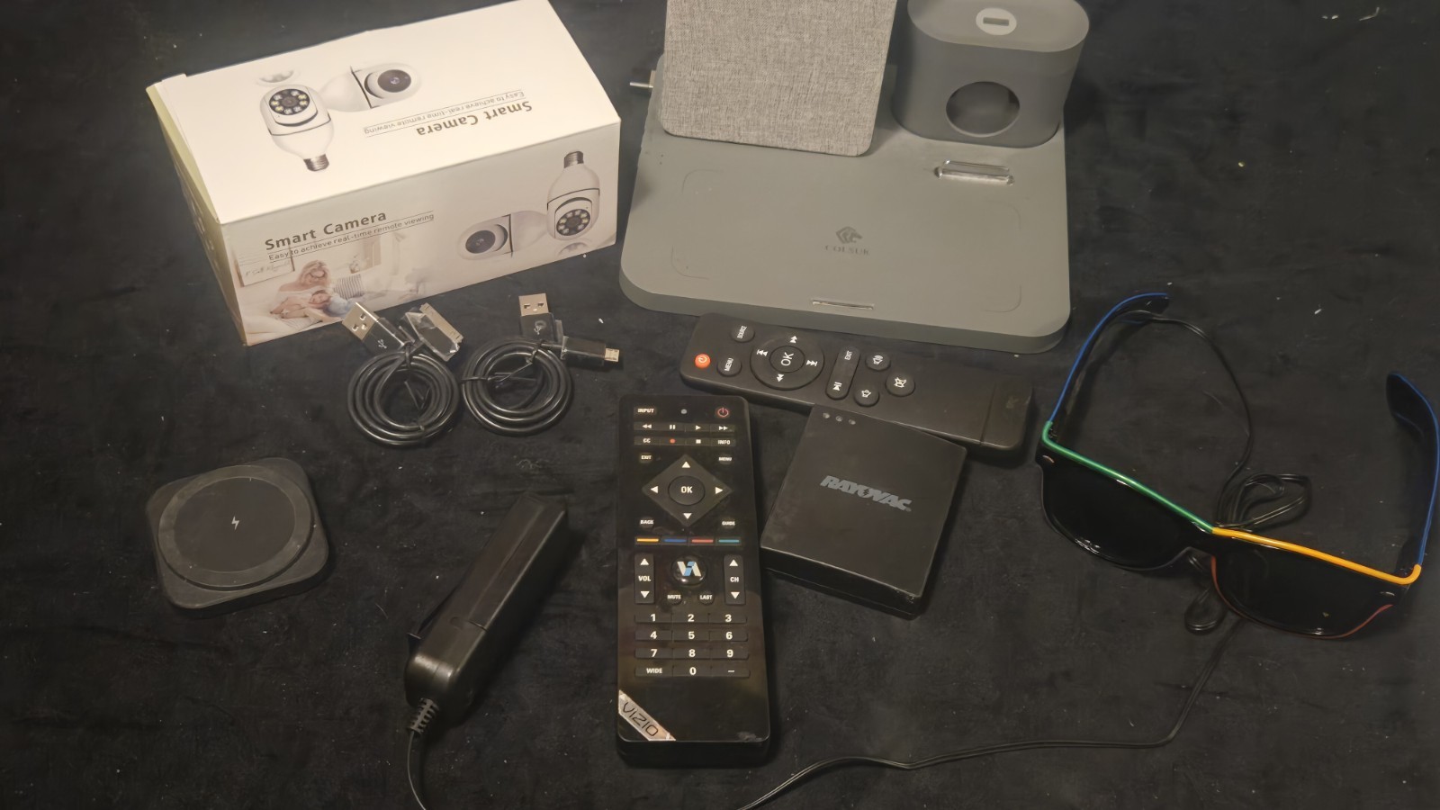 Mixed Electronics Junk Drawer Lot Charging Station Cameras Remotes Power Bank