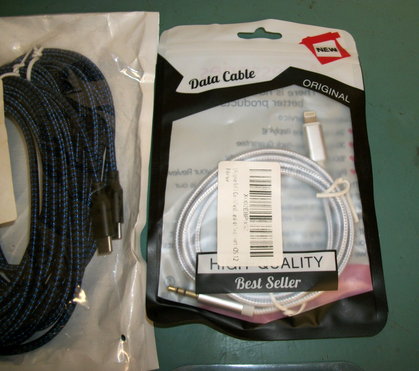 Lot of 4 Various Charging Cables (Type C, IOS12, USB C-USB A) & Bluetooth Adapt