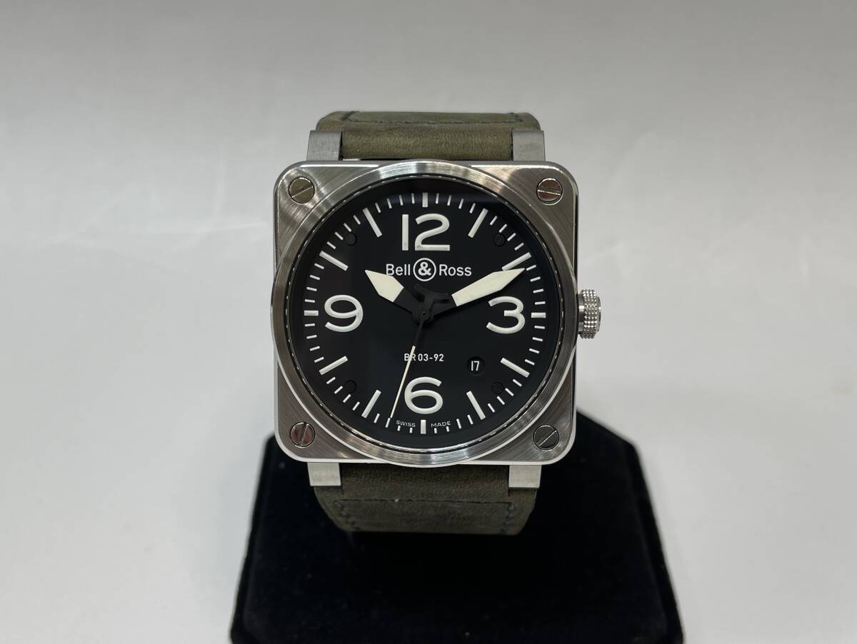 Bell & Ross BR03-92 Automatic Black Dial Date 42mm Steel Leather Strap Watch