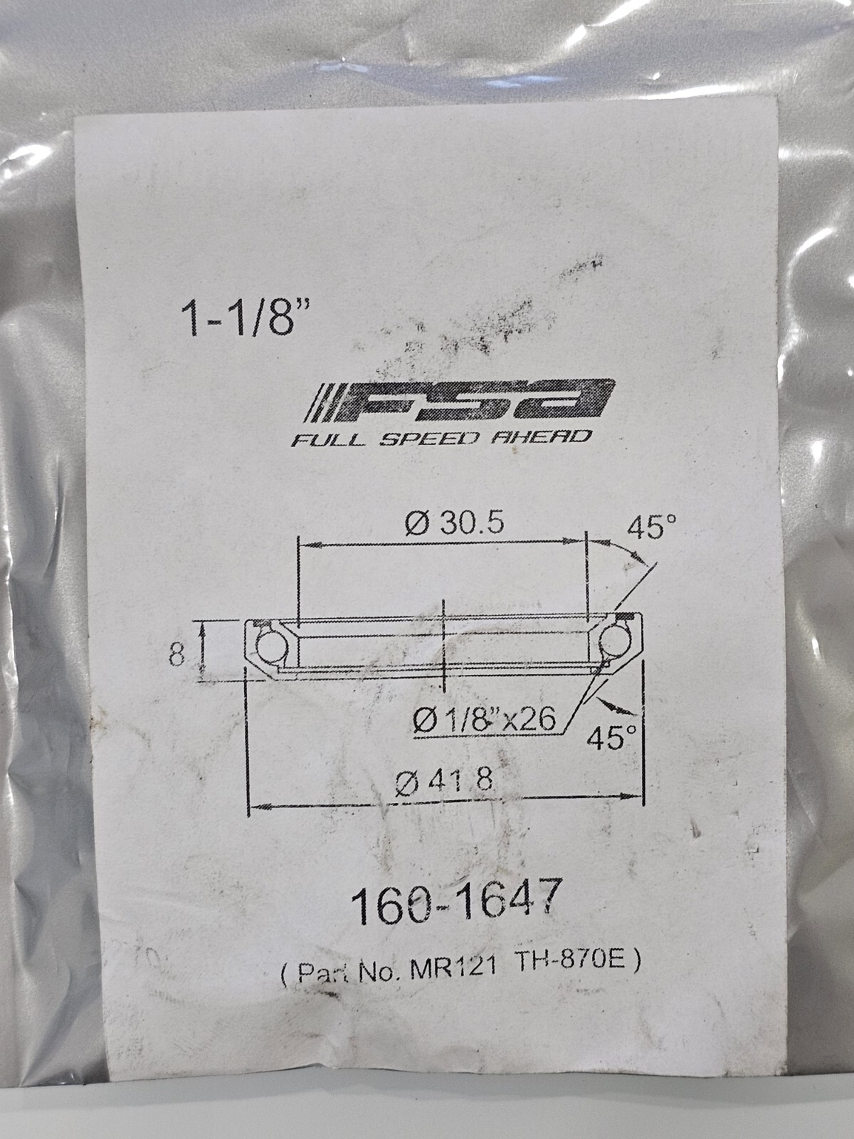 FSA ANGULAR CONTACT BEARING FOR HEADSET 1″- 1/8″ 45X45 160-1647