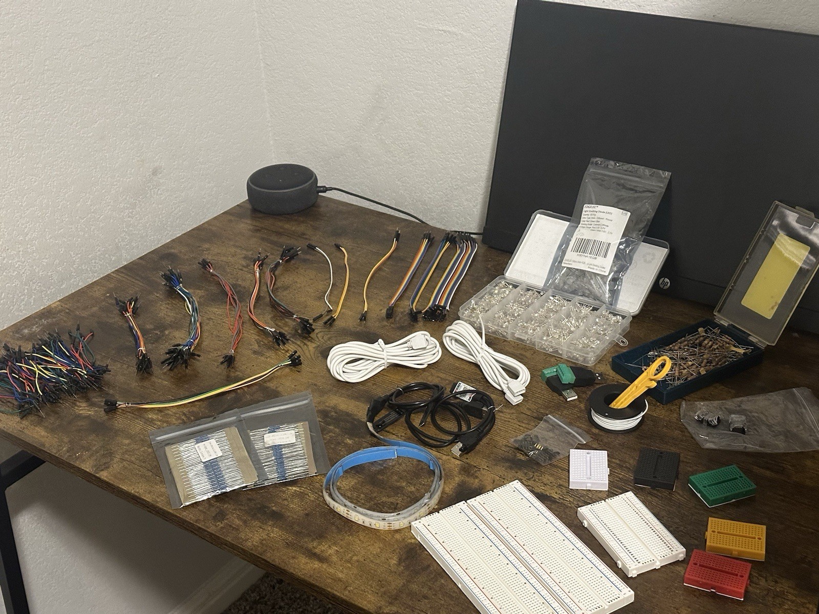 Electronics DIY Parts Lot Breadboards, LEDs, Wires, Tools