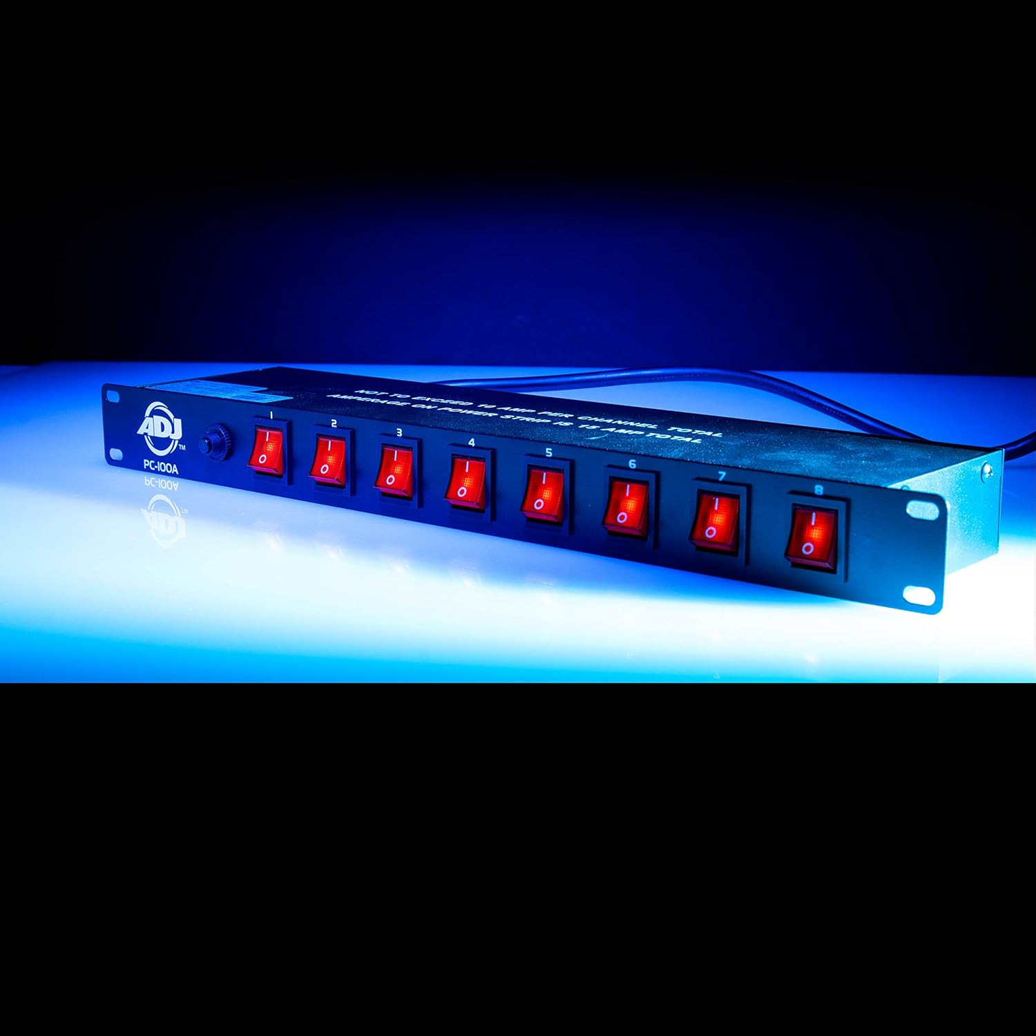 PC100A Power Strip Single Rack Space Unit with 8 on off Lighted Toggle Switches