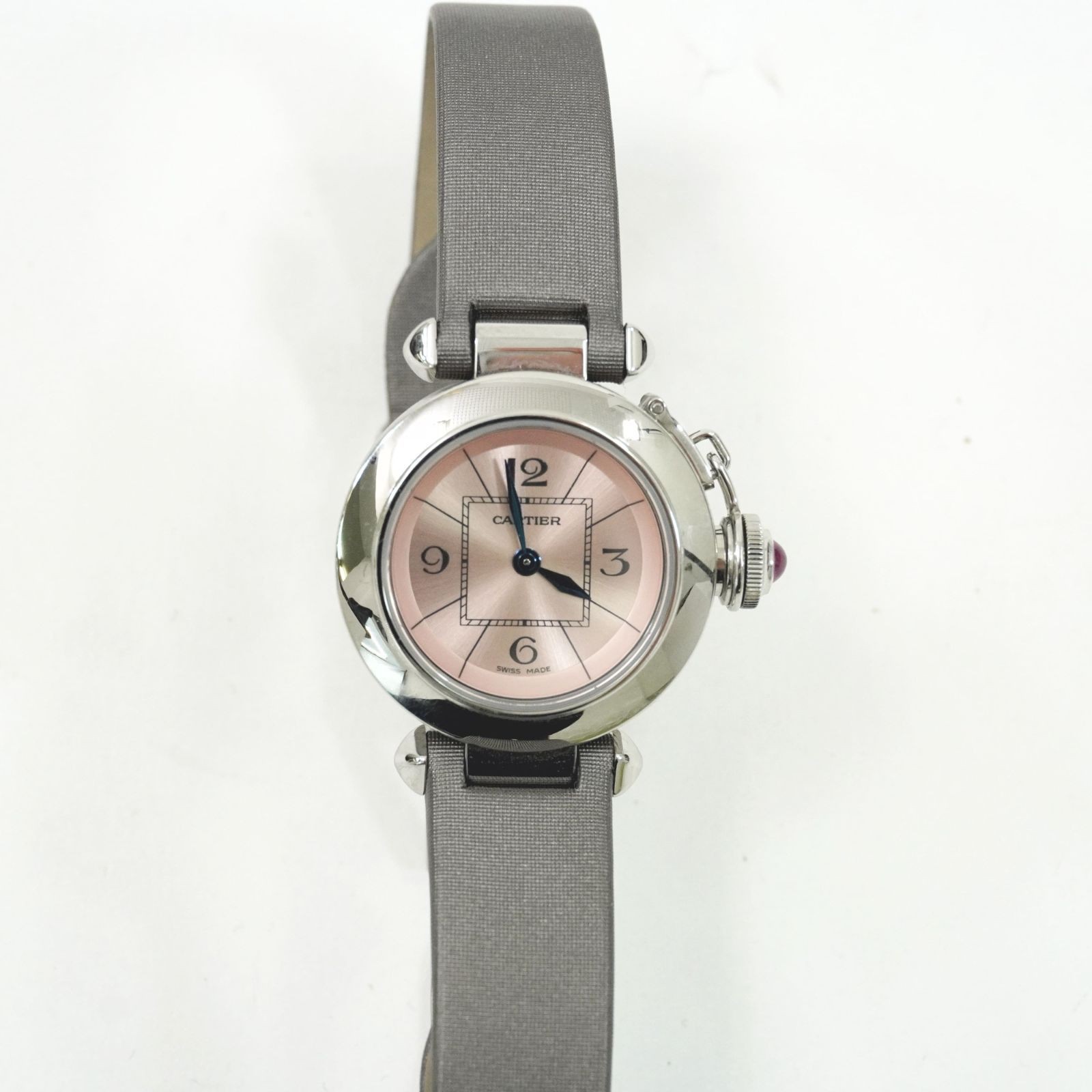 Cartier Watch W3140026 Miss Pasha Ladies SS Leather Pink Quartz Case 27mm