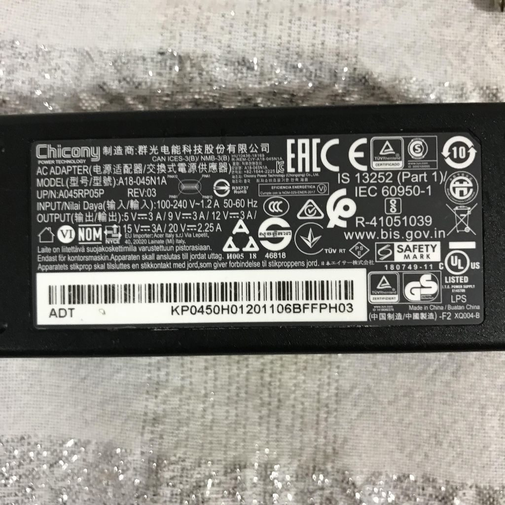 Genuine Chicony|Model:A18-045N1A| Type C Charger Adapter