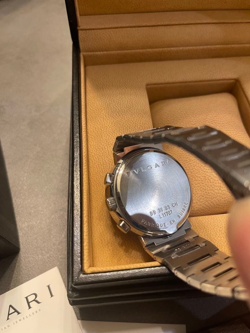 Bulgari Watch Chronograph AT BB38SSCH 38mm Stainless Steel Black Overhauled Mens