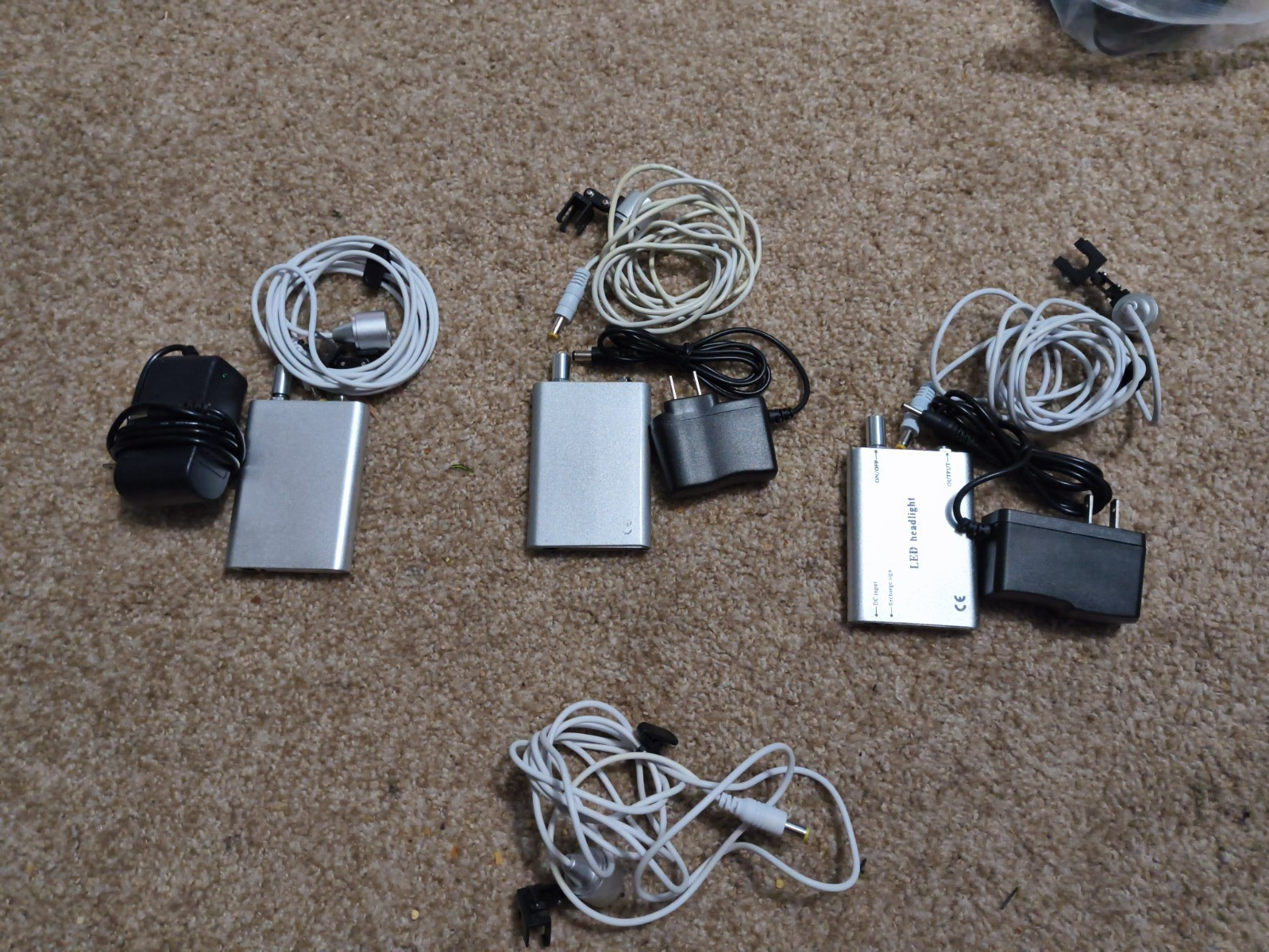 LED Headlight Universal Power Adapter/Charger Lot w/ Cables Mixed (3 Full Sets
