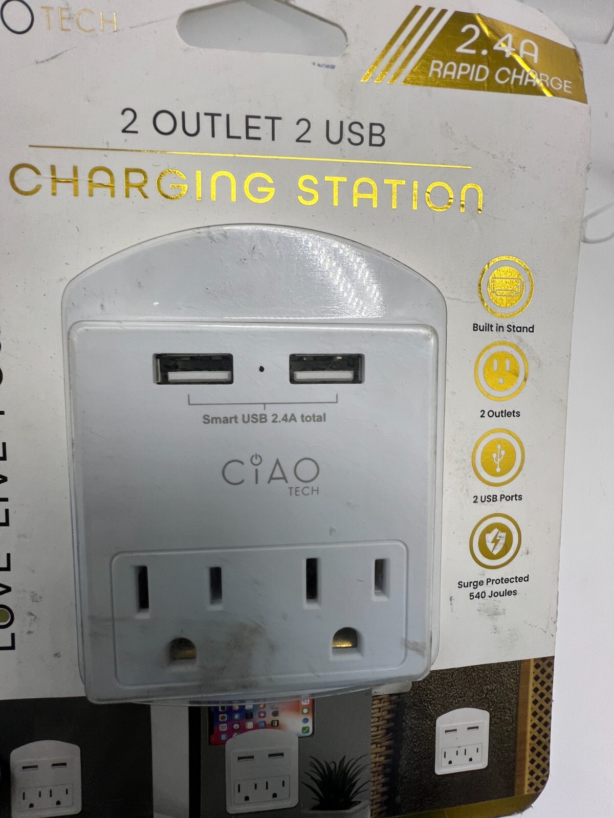 Ciao Tech 2 Outlet 2 USB Port Charging Station 2.4A Rapid Charge