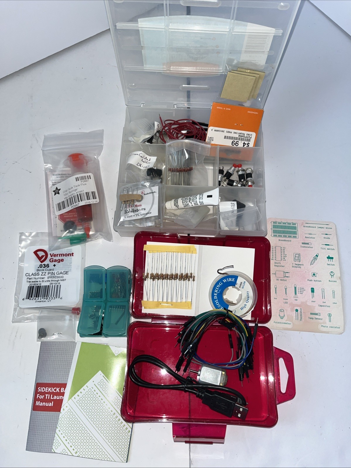 Misc Computer Items With Cases Resistors Diodes Pin Gage