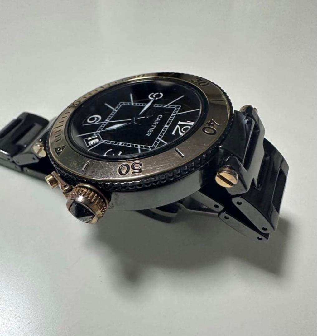 Cartier Watch Pasha Seatimer Ceramic Black Date Display Working Auth Rare