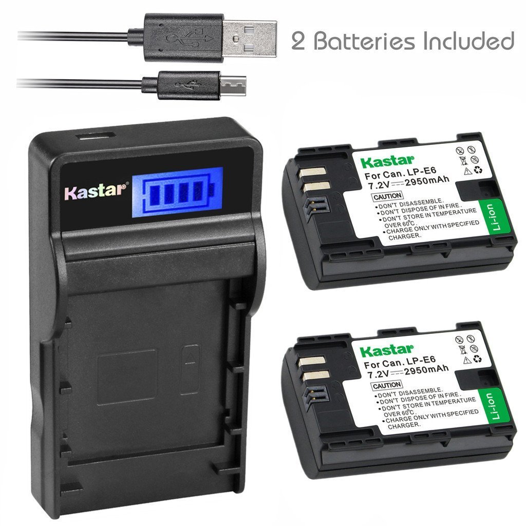 LPE6 Battery&SLIM LCD Charger for Canon XC10 EOS 6D,7D,7D Mark II,60D, 60Da, 70D