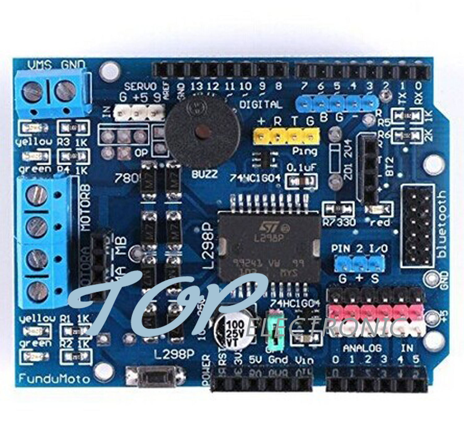 Arduino UNO L298P Motor Shield motor drives Buzzer H-Bridge 2A NEW