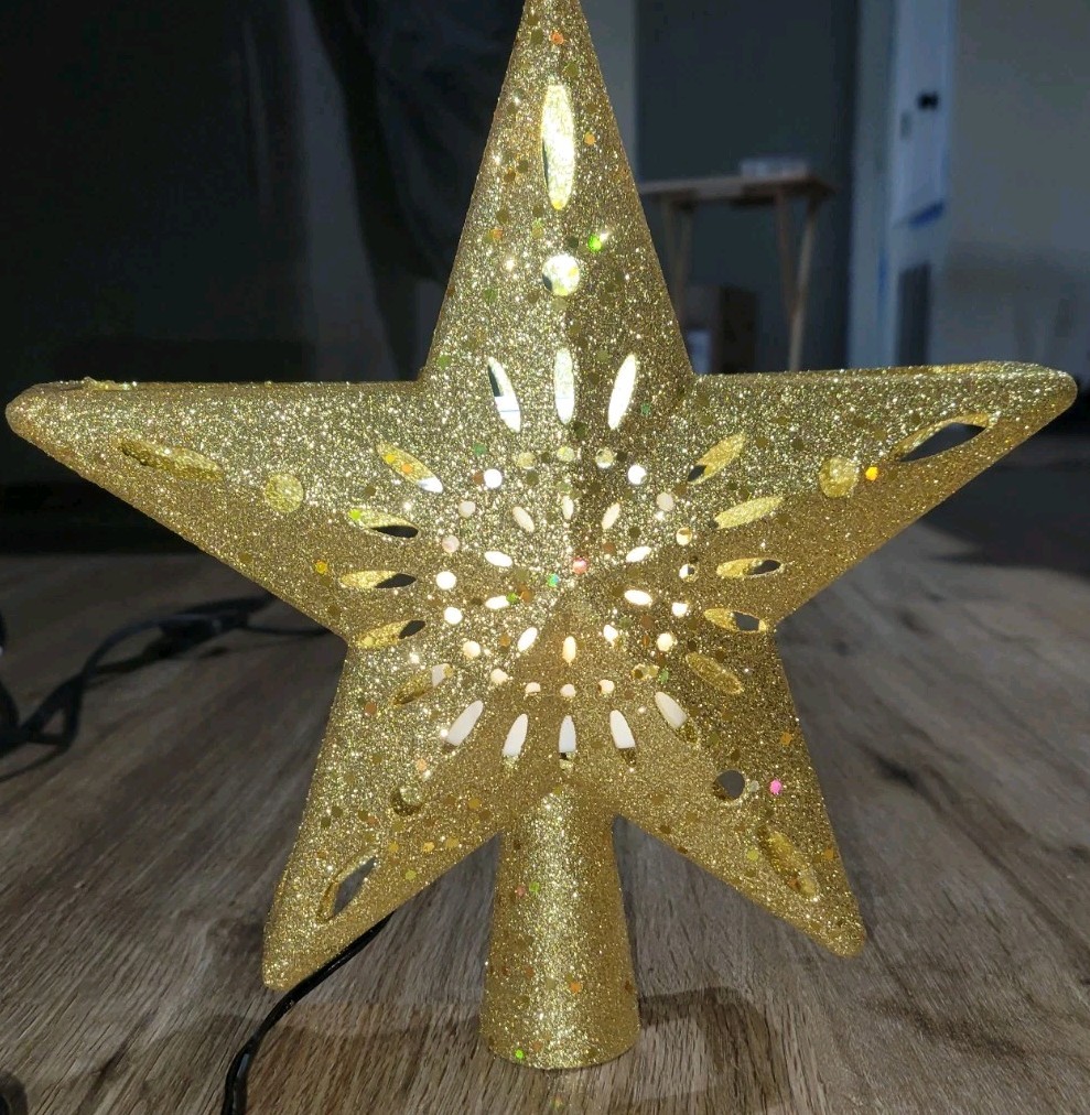 Christmas Star Tree Topper with Built-in Led Snowflake Projector Lights Hollowed