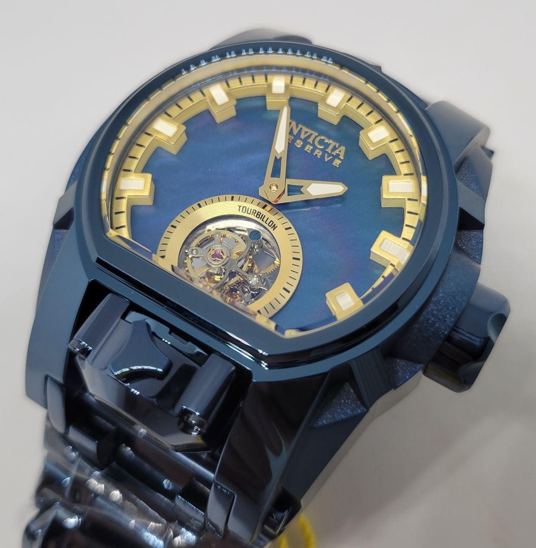 Invicta Reserve Bolt Zeus Magnum Tourbillon 52mm Watch Blue Dial Steel Band Box