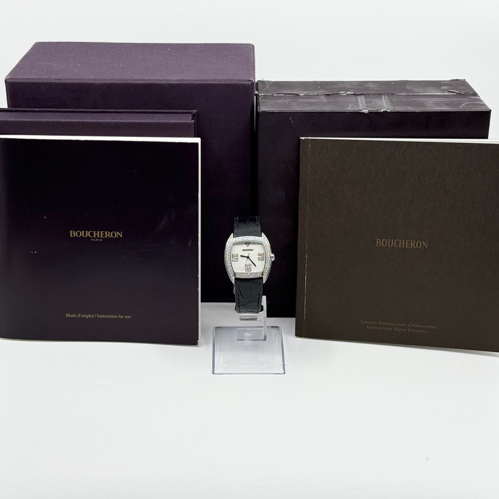 Boucheron Watch Mec 0657720 Grey Automatic Gray Dial Leather Women’s Wristwatch
