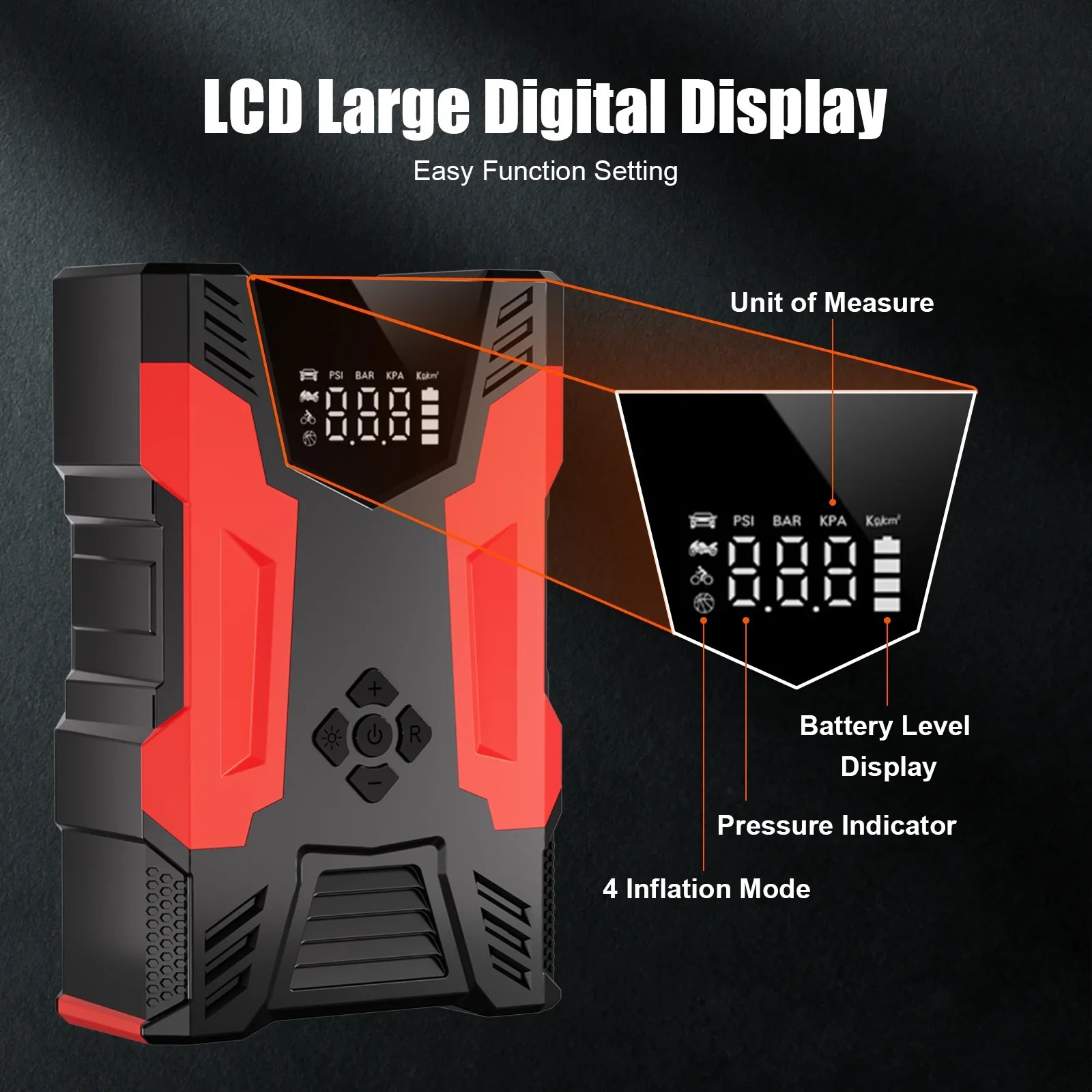 Car Jump Starter, 4000A Peak 30000Mah 150PSI Tire Inflator Digital Display LED