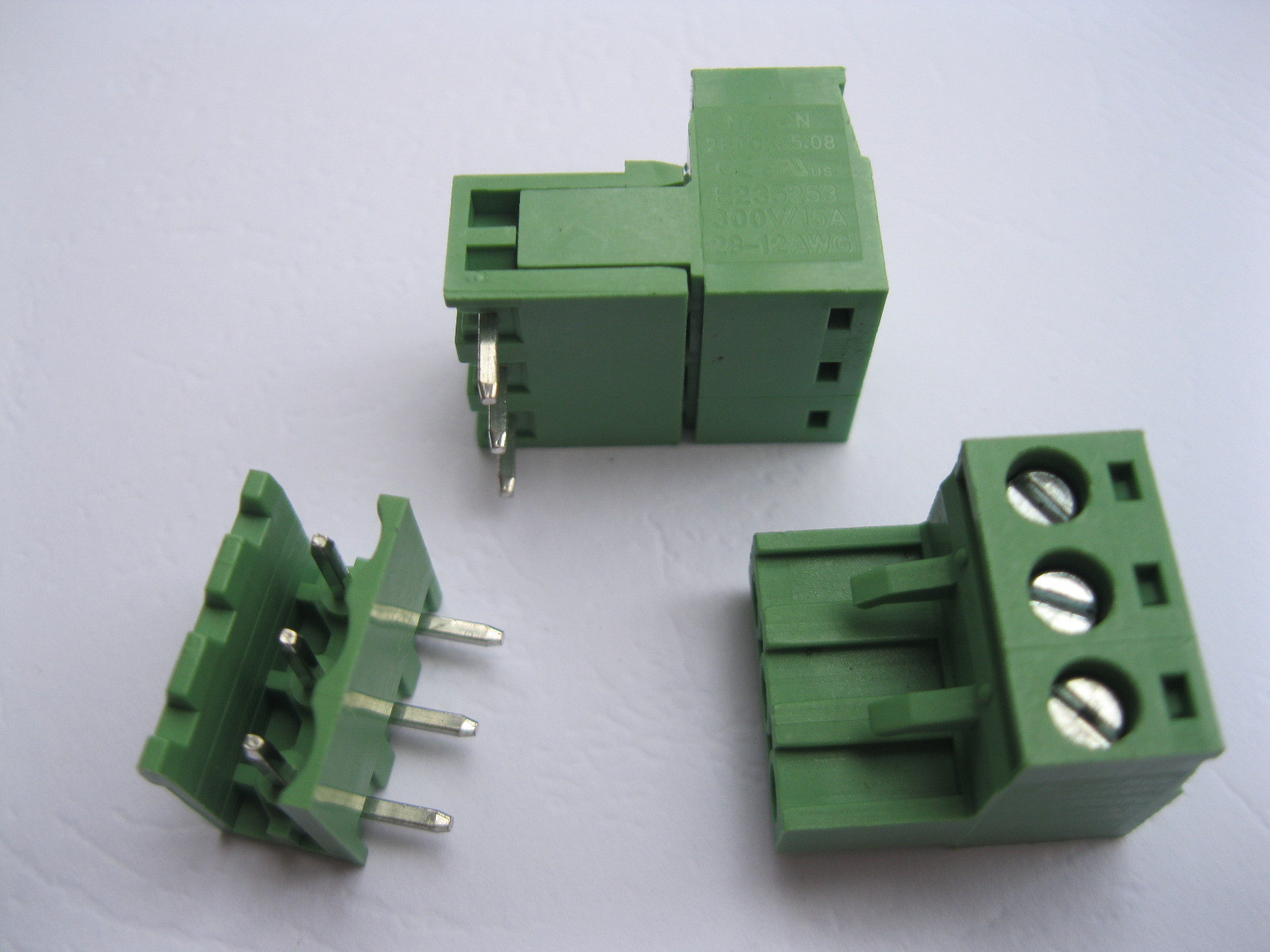 20 pcs Angle 3pin/way 5.08mm Screw Terminal Block Connector Green Plugbale Type
