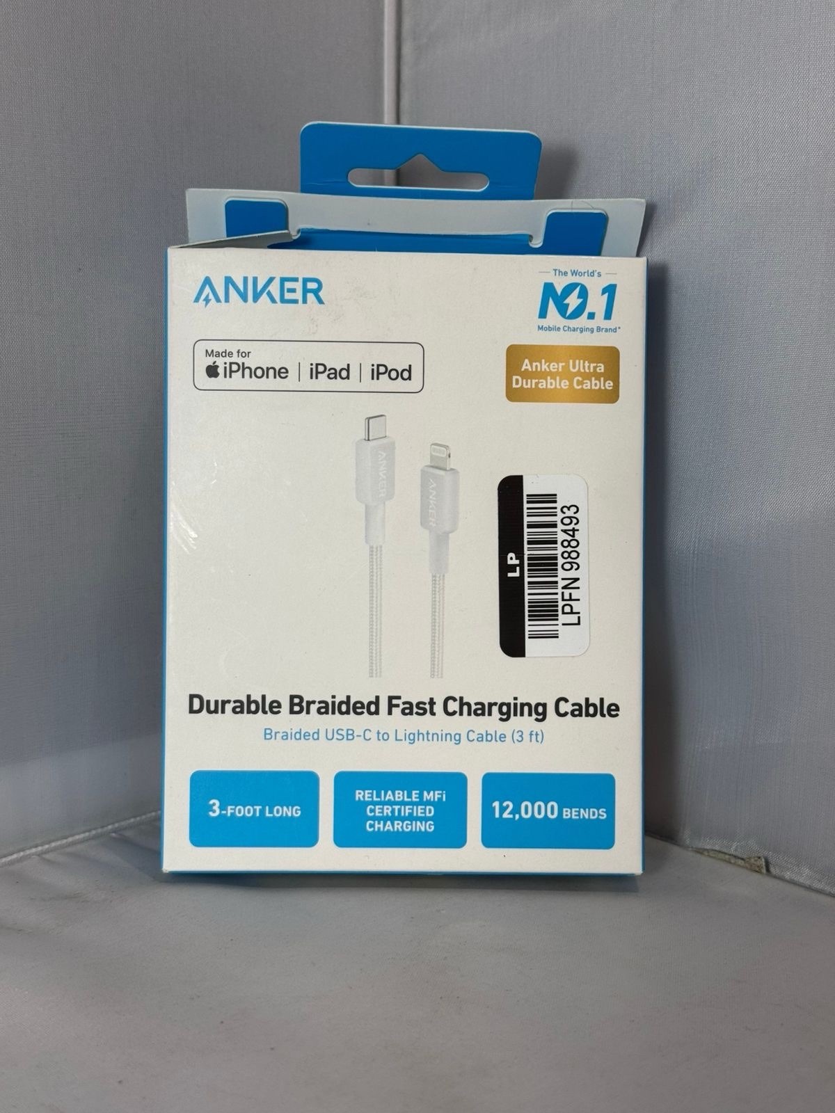Anker 3′ Braided Lightning to USB-C Fast Charging Cable – White