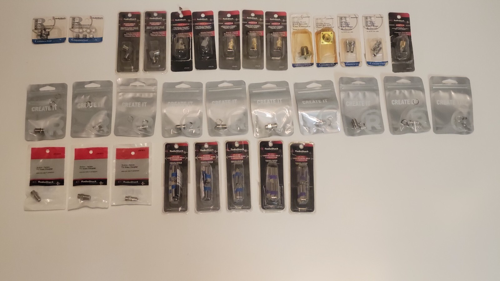 Bulk Lot of 69 Mixed Misc Items such as coaxial cables, tv atennas, connectors..