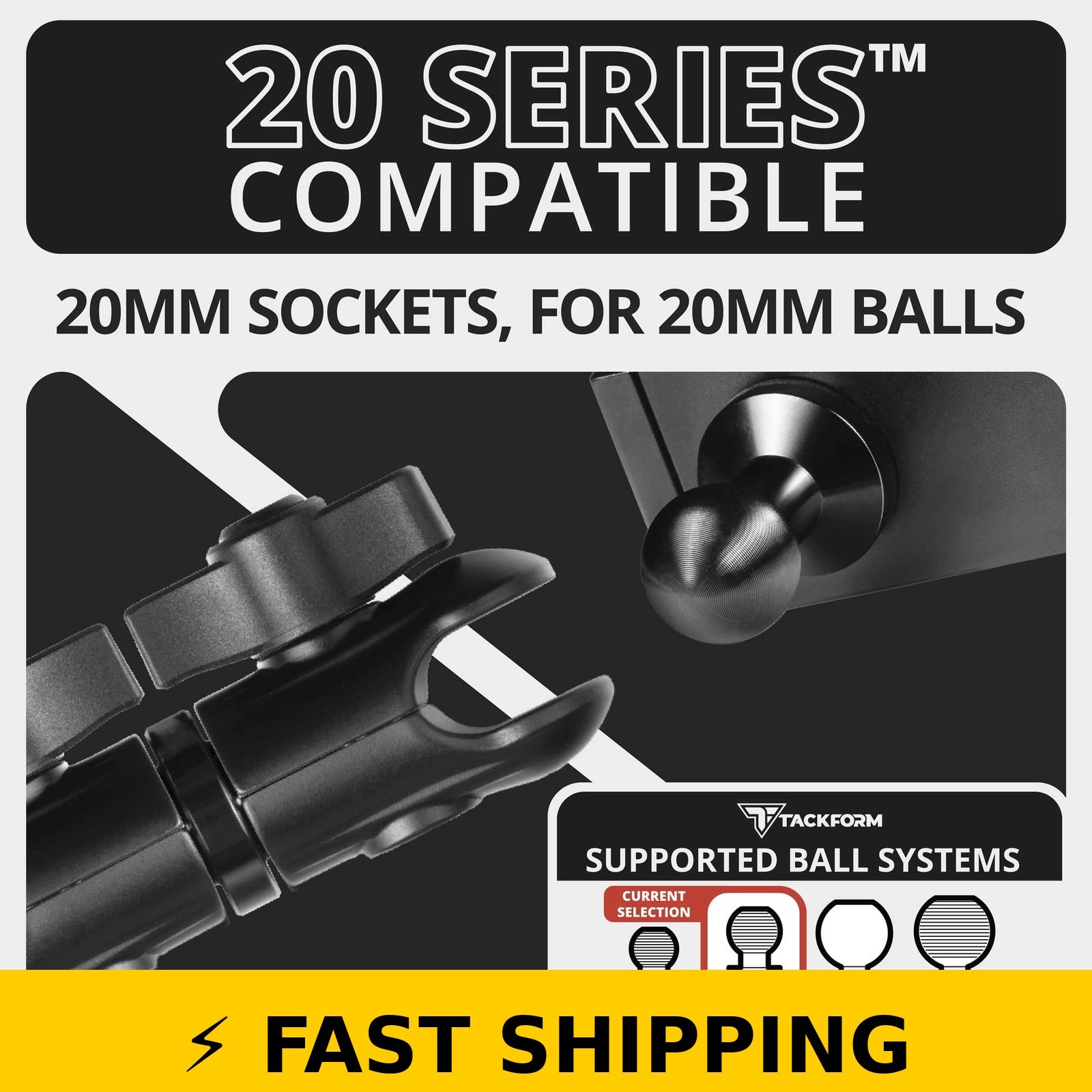 Tackform 3.5″ Metal Arm DuraLock 20 Series | Dual 20mm Sockets | Black