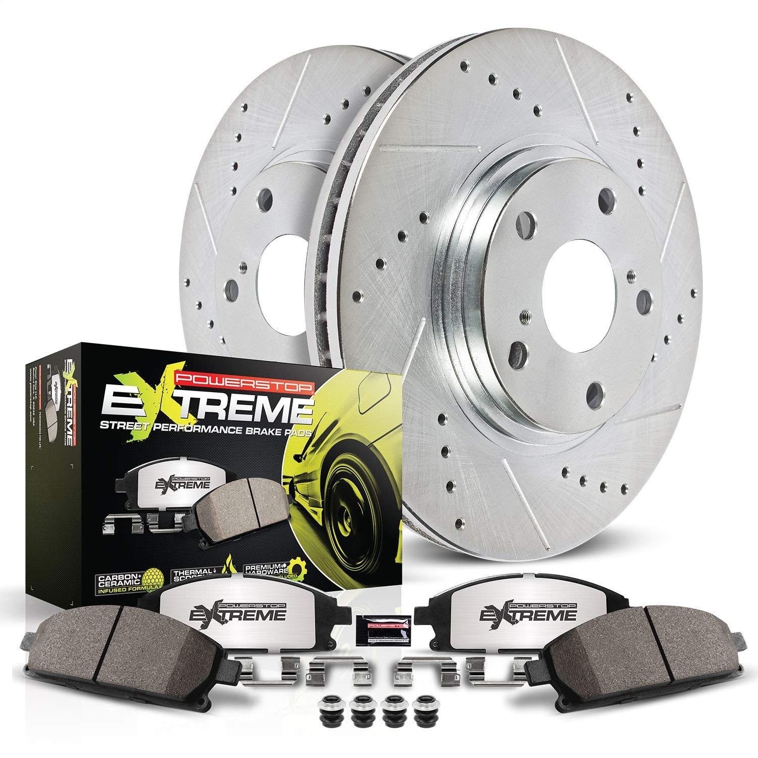 Power Stop K2270-26 Rear Z26 Carbon Fiber Brake Pads with Drilled & Slotted B…