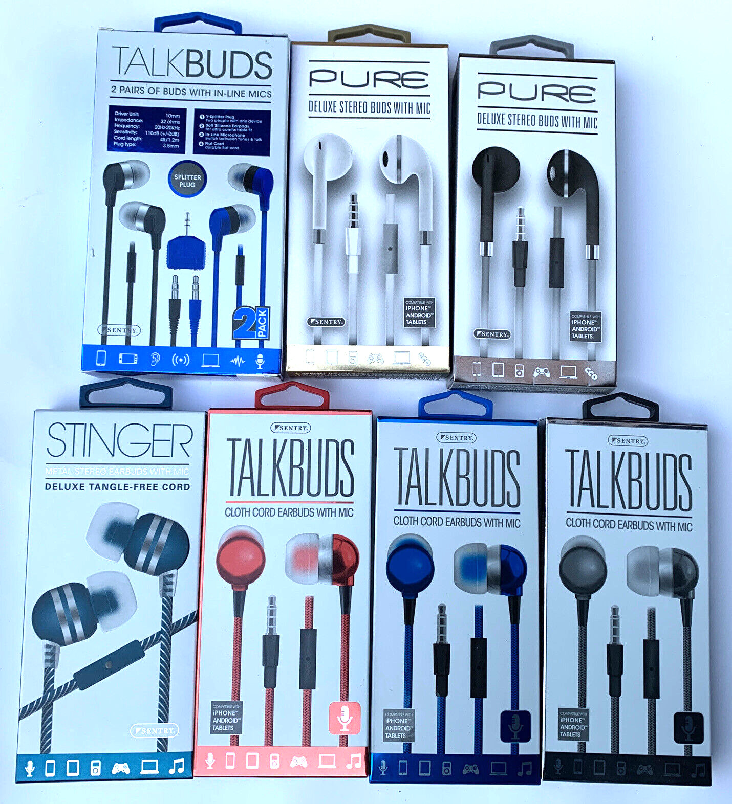 BULK WHOLESALE Resale Lot NEW Sentry Earbuds Stereo Buds W Mic TalkBuds (168 Pc)