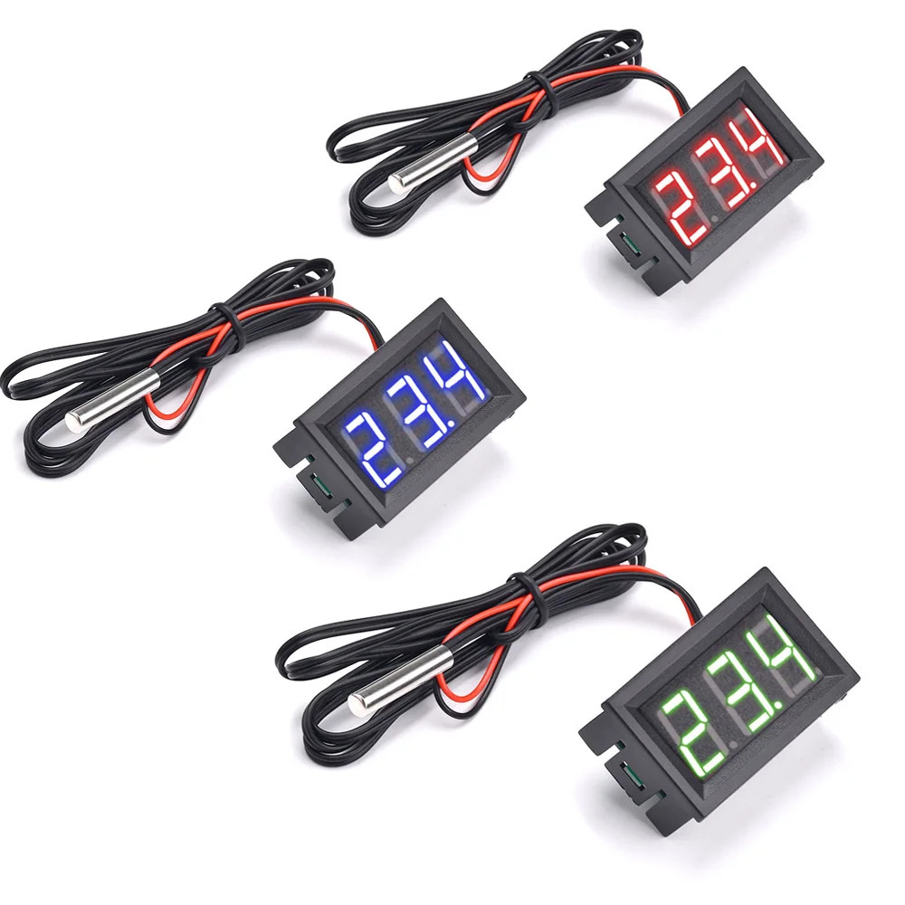 Digital LED Thermometer DC4-30V Temperature Gauge Car Panel Meter-50~120°C Probe
