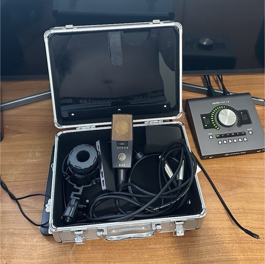 AKG C414 Microphone, Universal Audio Interface, Mackie Monitors, TASCAM Headpho…