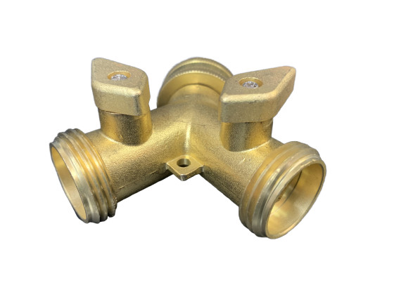 Heavy Duty Garden Water Hose All Brass Manifold 2 Way Swivel Y Splitter Shutoff