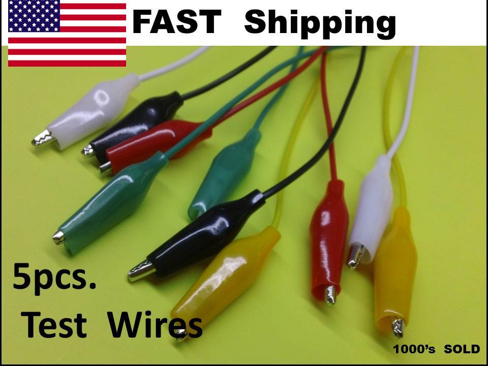 5 X – 18″ multi color TEST wire – Alligator Clip – Double END – Electronics TEST