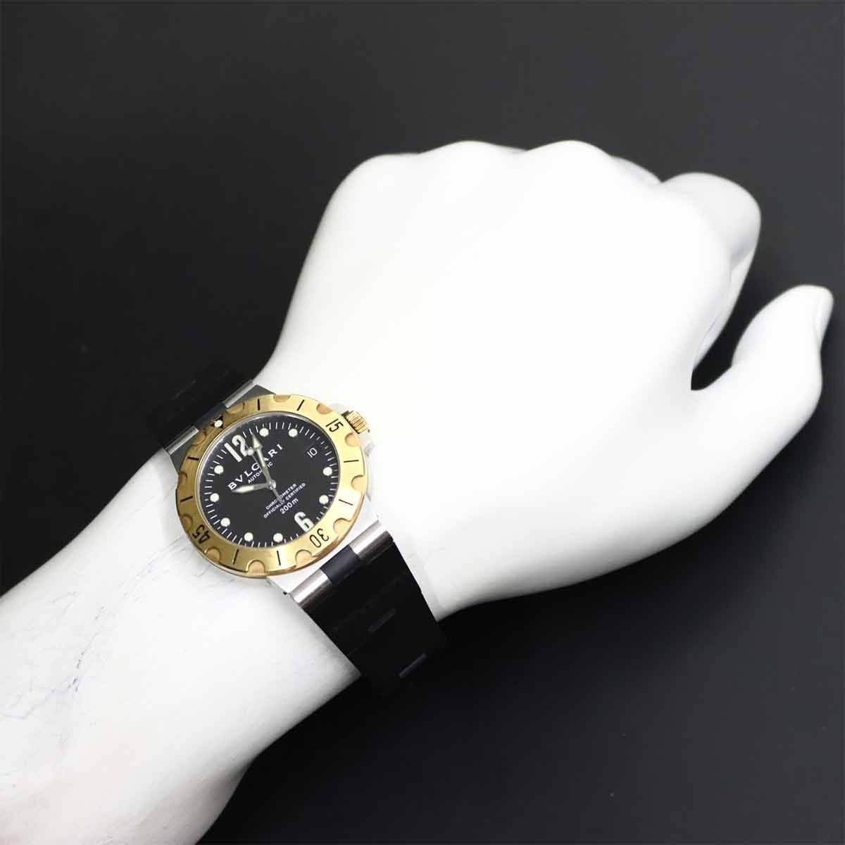 BVLGARI Watch Diagono Scuba Combi SD38SG Date Black YG Yellow Gold Automatic