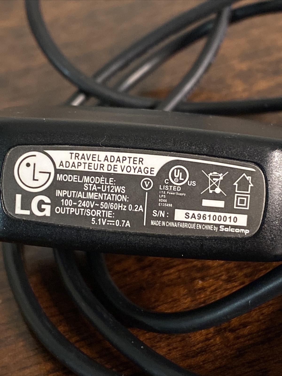 Genuine LG STA-U12WS Travel Adapter / Wall Charger With Micro USB Cable