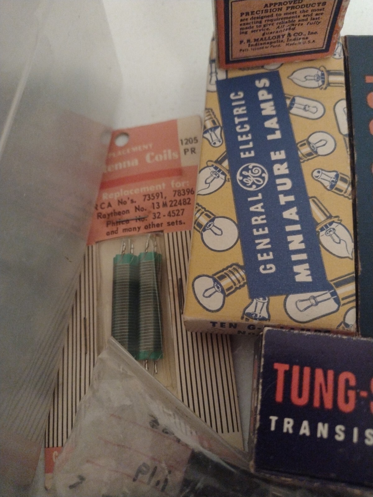 Vintage Assortment Of Electrical Components Olson Tung-sol Bulbs Etc