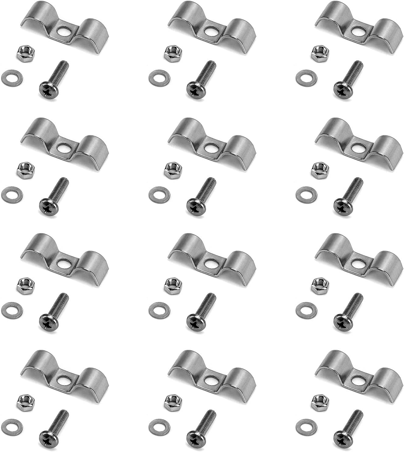 Stainless Steel Double Line Clamp 12 Pack 3/8 Fuel Lines Clips with Mounting S