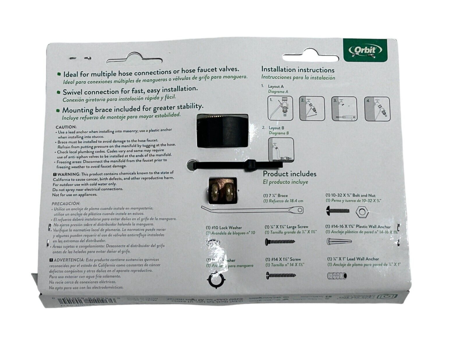 Orbit 62010N 4-Port Garden Water Hose Faucet Manifold 3/4 Swivel x 3/4 MHT in.