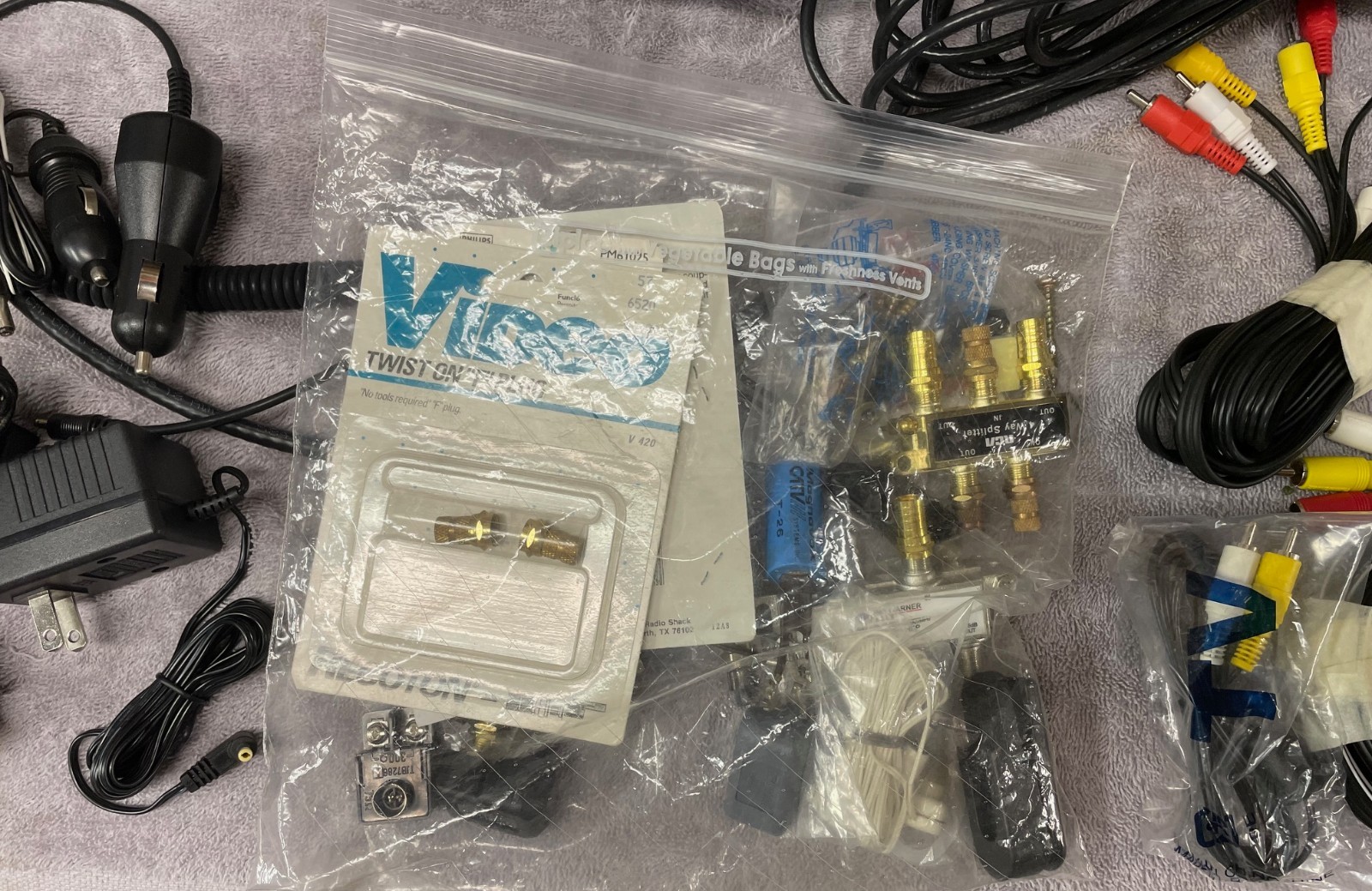 Lot of Electronics Cables, Connectors, Adaptors, Coaxial Hardware/Splitters