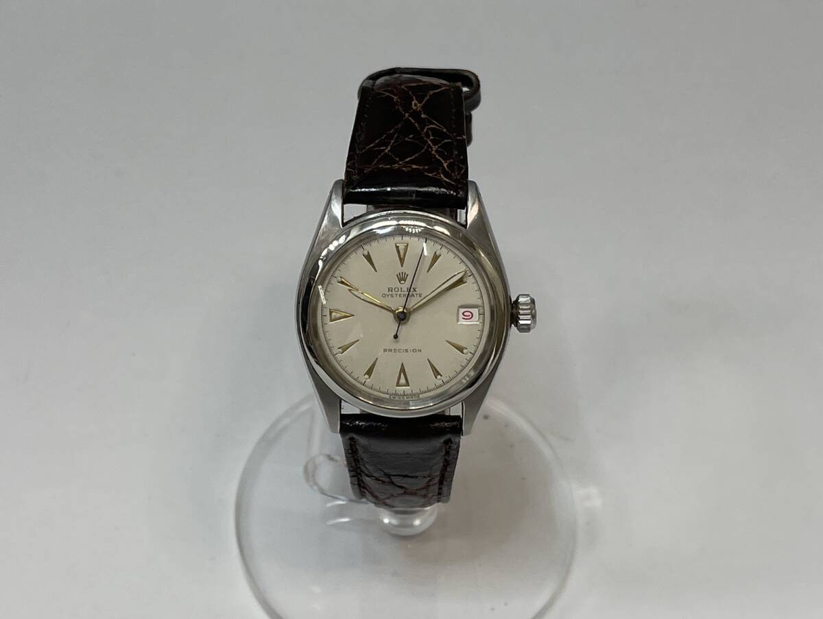 Rolex Watch Oysterdate Precision Manual Winding Silver Leather Strap Women’s