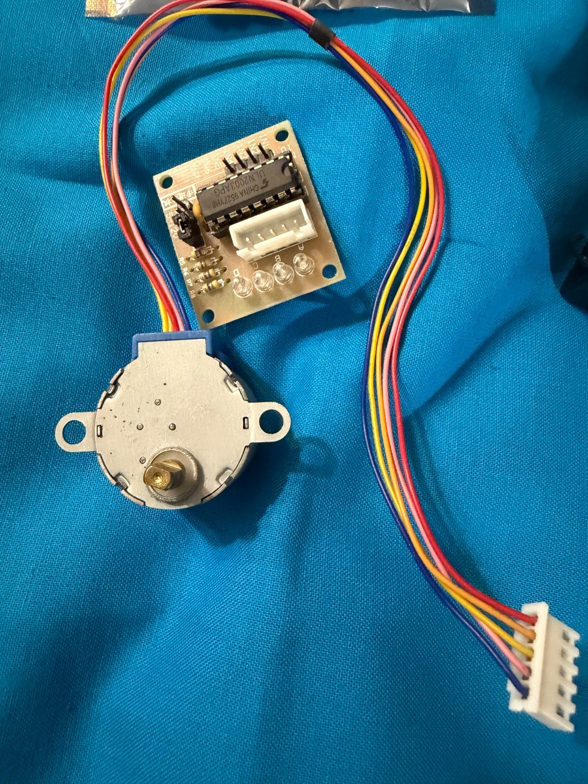 Lot of electronic parts-connectors, stepper motor, jumper wires, battery box