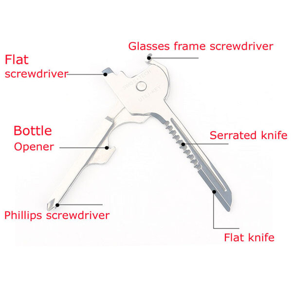 6-in-1 Utili Key Tool Keyring Keychain Gadgets Multifunction Stainless Steel