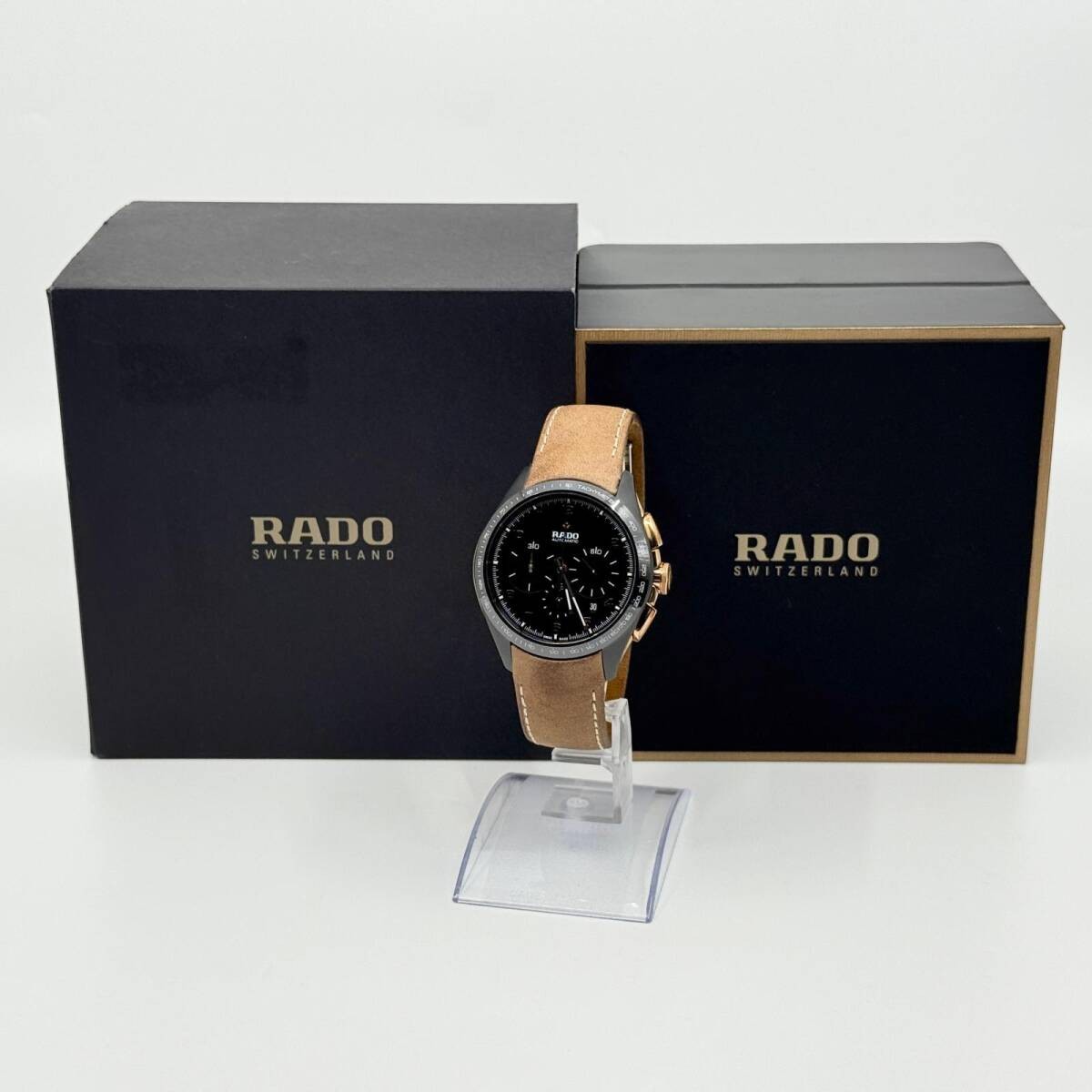 RADO Watch HyperChrome 650.0168.3.001 AT Black Dial Suede Brown Leather Men’s