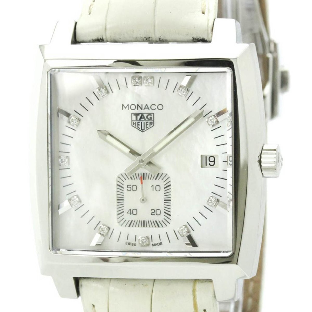 TAG HEUER Monaco Lady Diamond Shell Dial Stainless Steel Leather Quartz Square