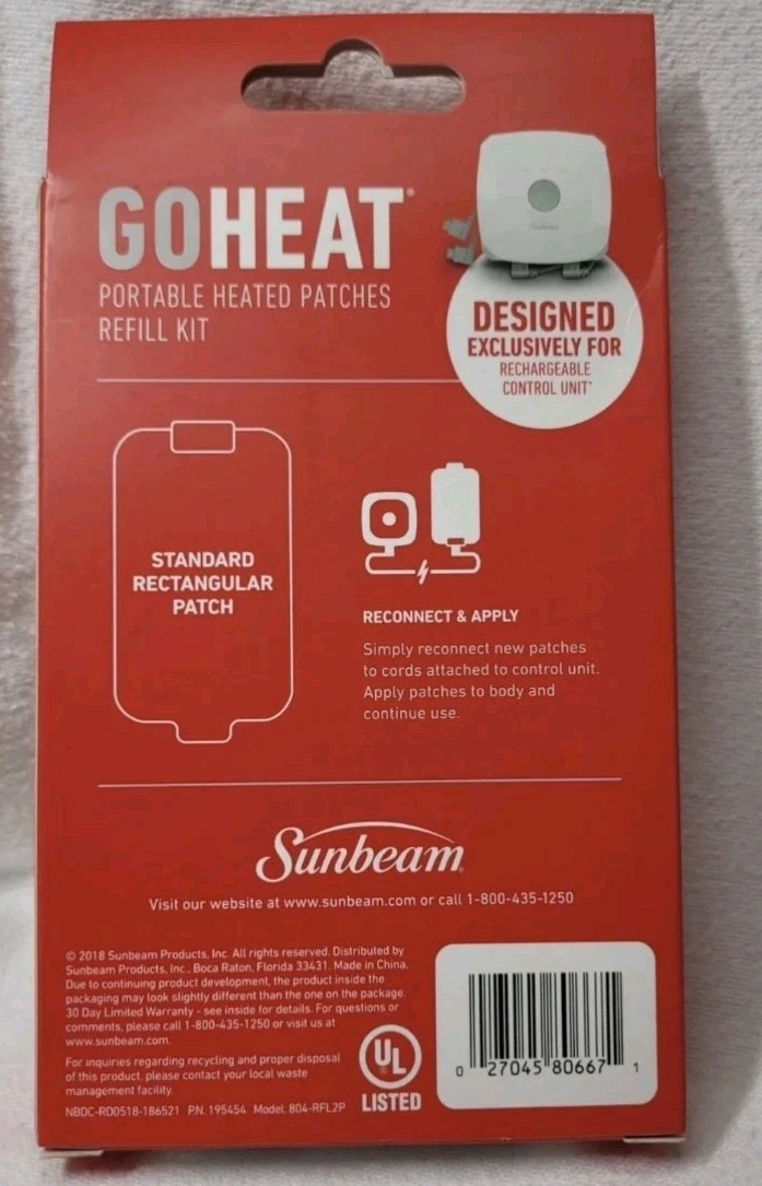 2 Sunbeam GoHeat Portable Heated Refill Kit w/ 2 Reusable Gel Patches ~Authentic