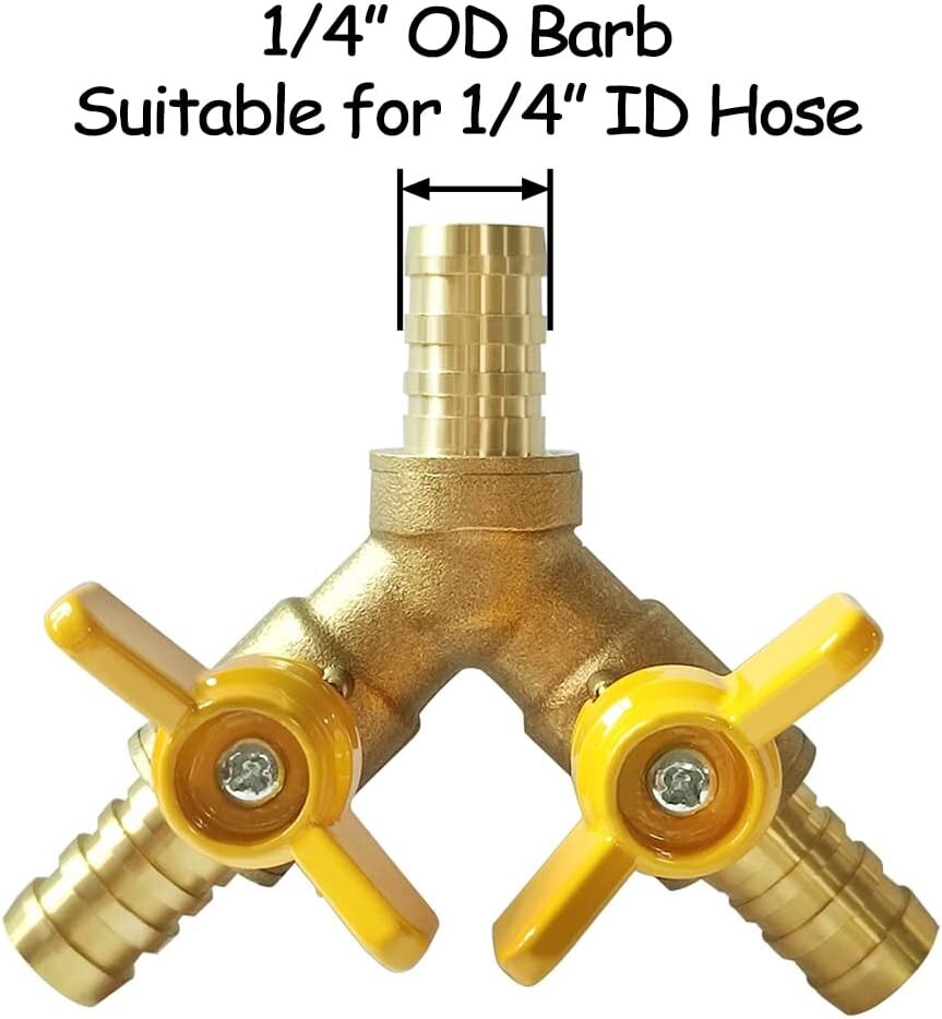 Brass 1/4 Inch 3-way Y-shaped Shut-off Ball Valve with 2-switch 1/4″ Hose Bar…