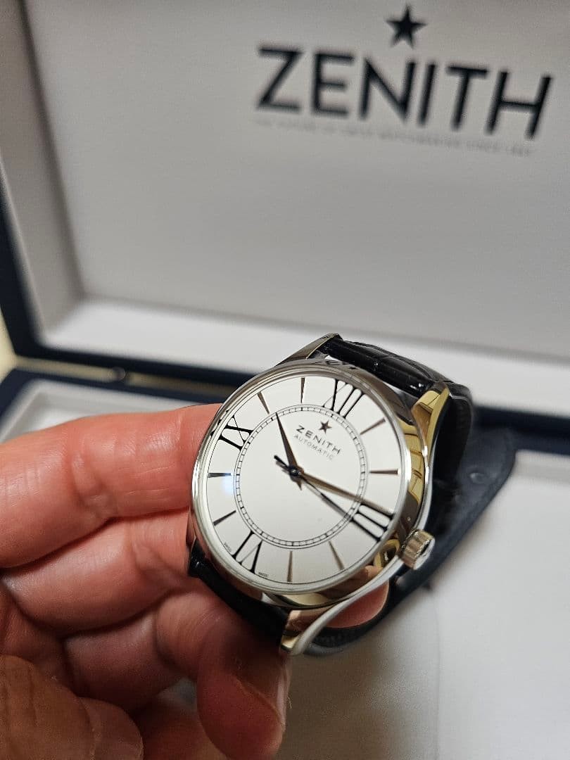 Zenith Elite Heritage Ultra Thin Ladies Watch White Round Dial Black Band Box