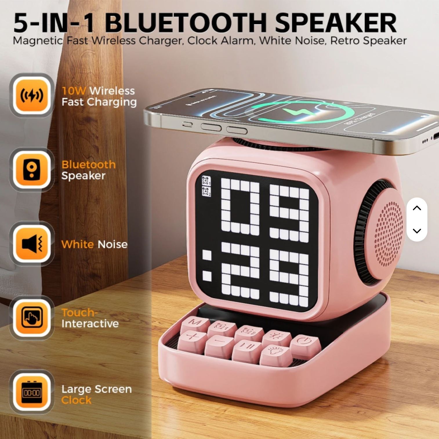 Lot of 4 Bluetooth Speaker Alarm Clock Wireless Charger White Noise