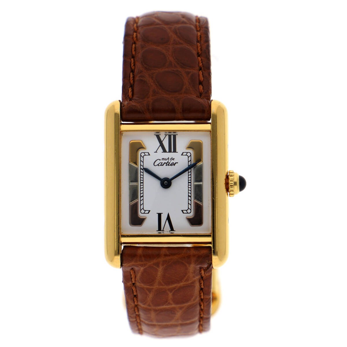 Cartier W1006354 Must Tank White Dial GF Leather Quartz Ladies Watch Square Auth
