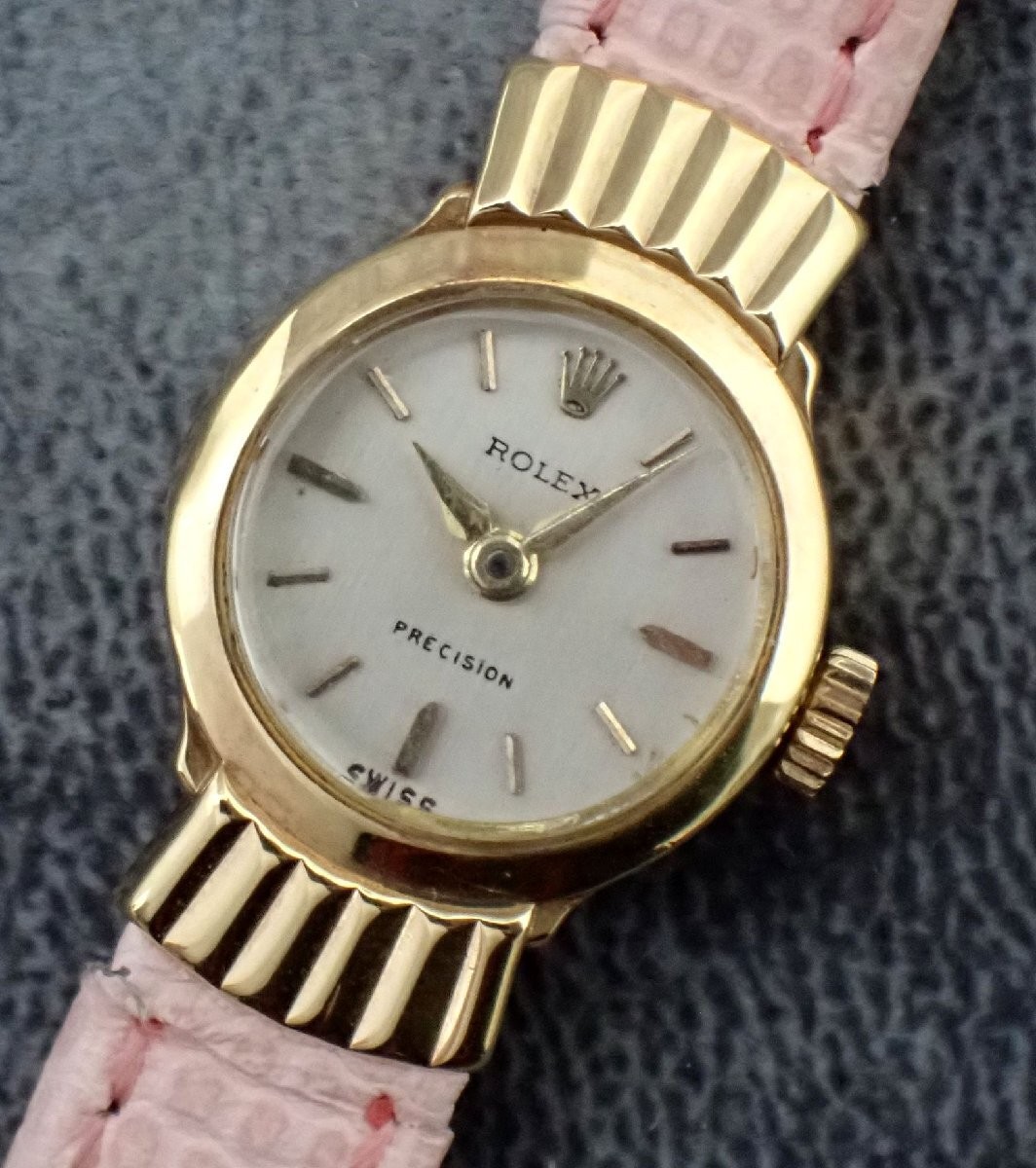 Rolex Watch Precision K18YG 18K Silver Manual Winding Leather Band Women’s Auth