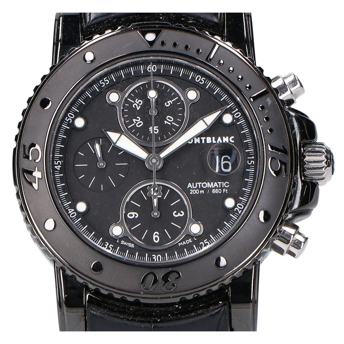 MONTBLANC Watch 104279 Sport Chronograph Date Leather Strap Automatic Black Mens